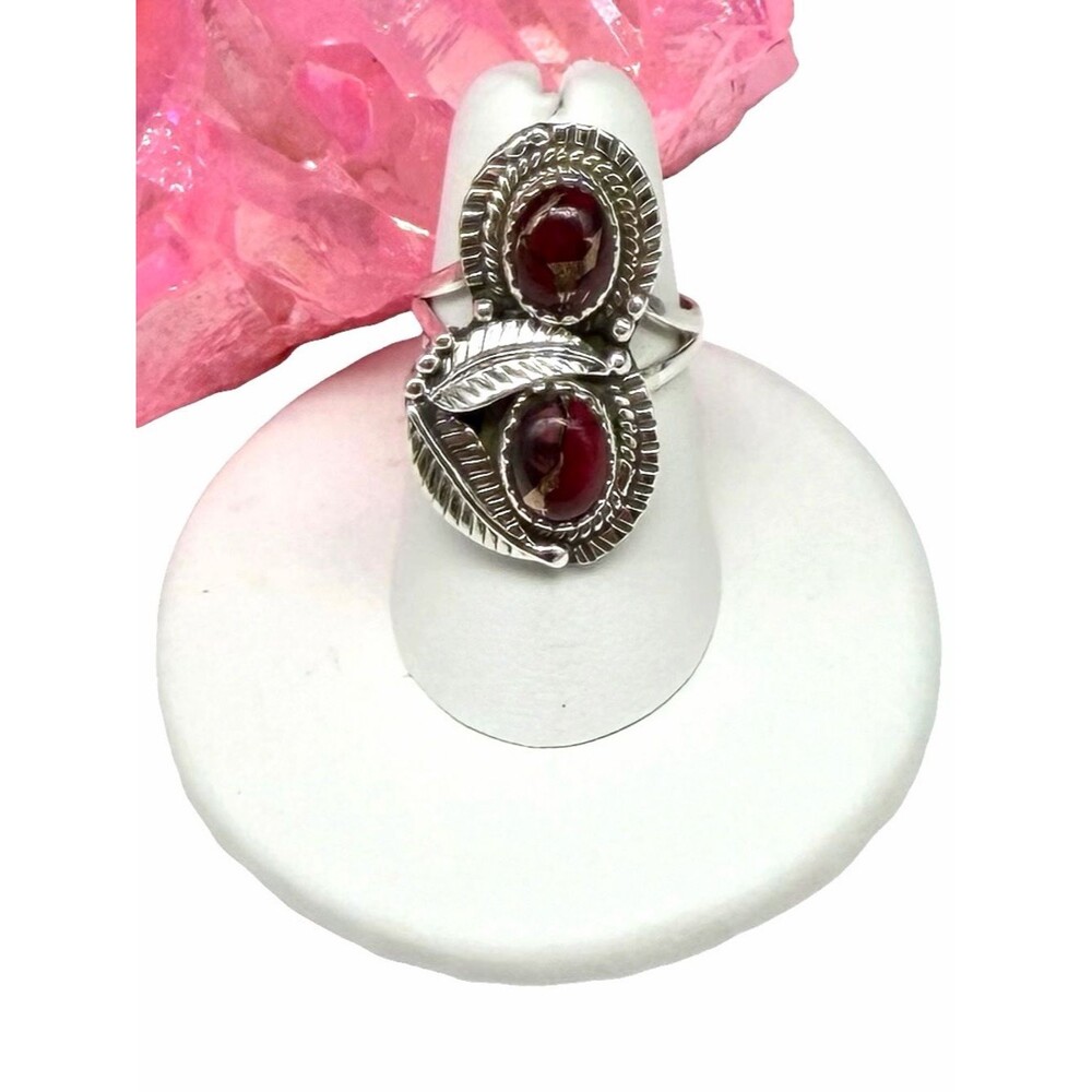 Red Rose Dahlia Kingman Turquoise Ring Size 6.5 Solid 925 Sterling Silver